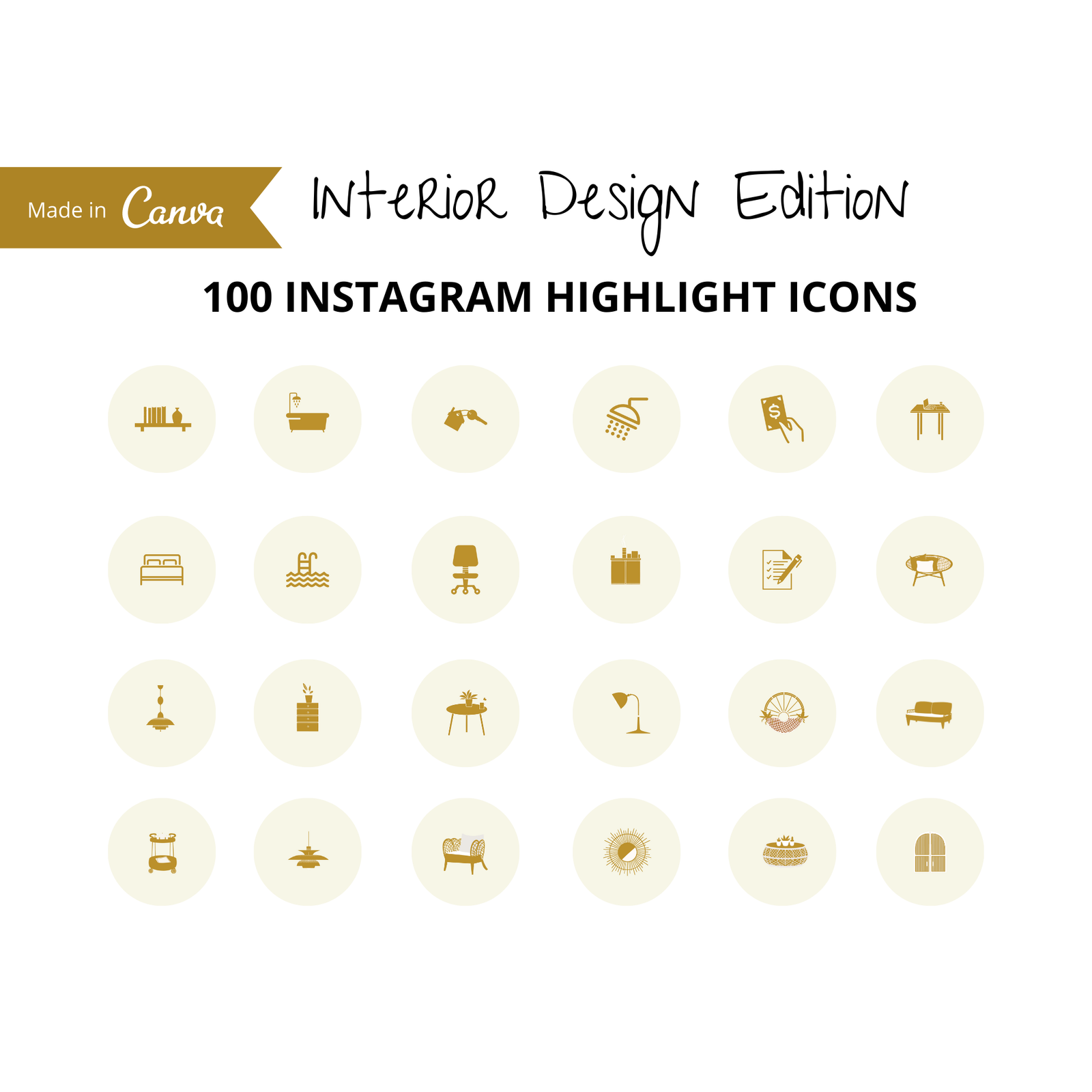 Interior design Instagram Highlight Icons - 100 Icons Made in Canva