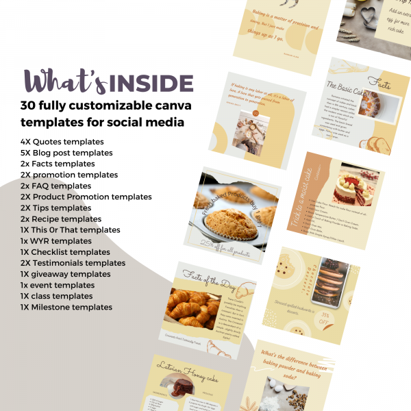 Baking Instagram posts templates - What's Inside 30 pack