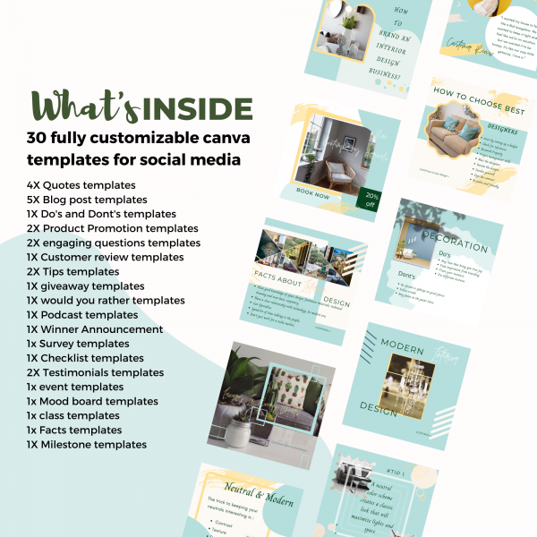 Interior Design Instagram posts templates - What's inside the pack